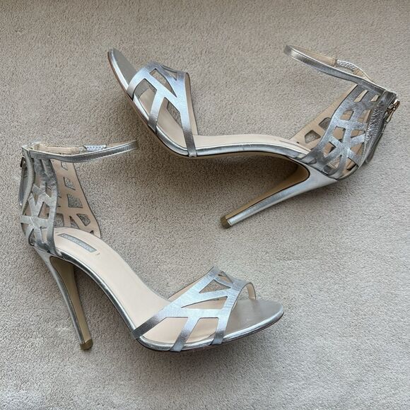 Giorgio Armani Metallic Silver Heeled Sandals Women EU 38 US 7.5 Formal Wedding - Picture 1 of 16
